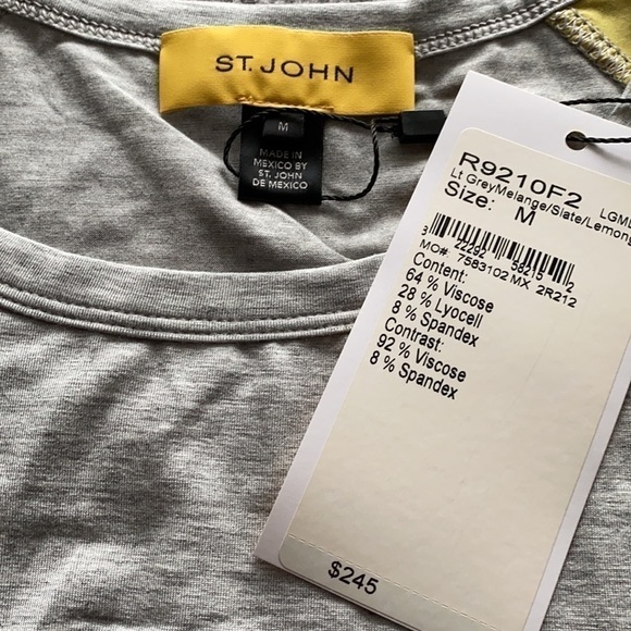 ST. JOHN Top M NWT Grey Melange Slate Lemongrass - Picture 3 of 9